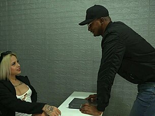 skinny blonde xiara dark gags on boris jackson's monster bbc at the office