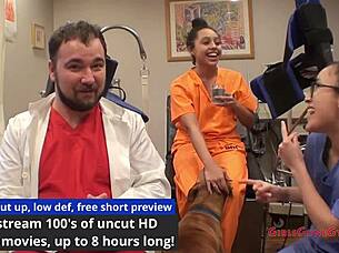 Spy cam catches Mia Sanchez's gyno exam spreading shaved pussy for doctor in hospital.