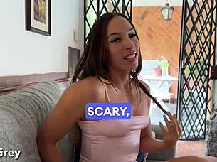 Big-ass Brazilian babe swallows cum in POV