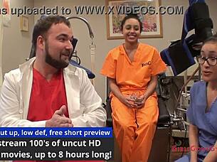 Spy cam catches Mia Sanchez's gyno exam spreading shaved pussy for doctor in hospital.