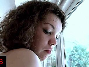 curly brunette cutie gets pussy pounded hard with cumshot straight in mouth