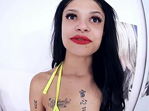 Italyana's Cute Tattooed POV Huge Cock Suck and Cum Swallow