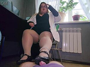 my heart races during this femdom medical dick exam in heels and pantyhose