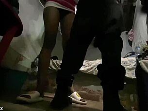 sexy skinny babe spreads long legs in miniskirt for homemade fuck