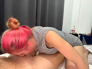 slutty bimbo deepthroats cock choking on sloppy spit face
