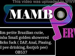 Slim petite brazilian cutie endures golden shower dap anal pissing footjob and gaping