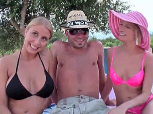 blonde teen slut anal gaped by monster cock and huge dildo outdoors double fun