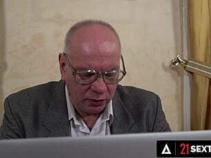 Old Man Blasts Creamy Load on Secretary Anya Krey's Face