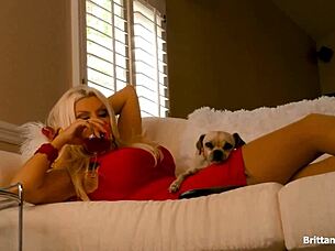 blonde babe brittany andrews moans wet pussy in red lingerie