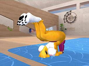 i stretch renamon furry body nsfw workout solo music pumping hard