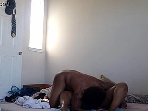 blindfolded ebony bbw teases big tits with toys