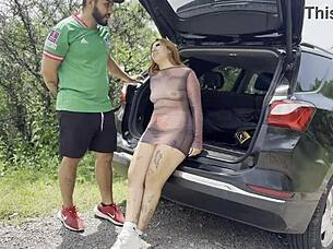 passionate street fuck with curvy latina neighbor outdoors