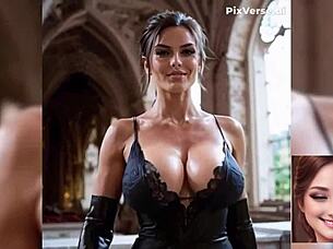 Futanari babe strokes massive futa cock to explosion