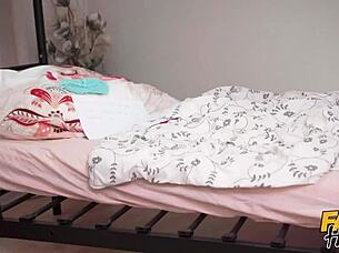 fake hostel babe bent over for creampie then sloppy blowjob threesome