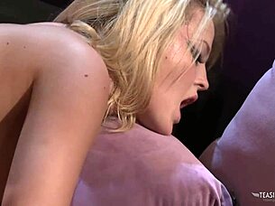 Busty blonde cums hard from pussy licking after wild night out.