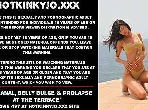 feel this deep anal dildo bulge my belly prolapse on rooftop balcony?