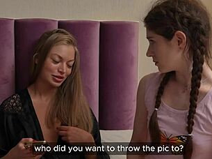 Wet blonde cuties scissor passionately after nude photo mishap