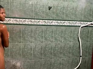 Latina bent over doggystyle homemade fucking after spying shower kiss lick