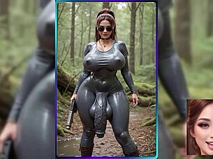 Futanari babe strokes massive futa cock to explosion