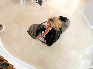 Elegant milf Julia Ann teases massive natural tits in black dress