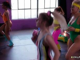 Fitt Milfs Devour Scarlett Sage's Fresh Pussy Gym Orgy