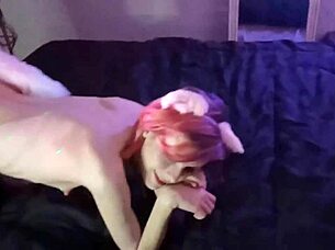 petite shaved cutie rocks cat ears tail plug on older cock