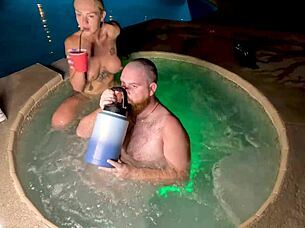 Blonde wife's hot tub cock tease