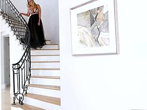 Elegant milf Julia Ann teases massive natural tits in black dress