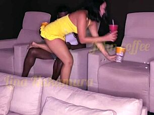 Asian Hottie Fucks Raw in Cinema Creampie Cumshot