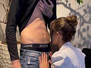 skinny tattooed babe licks then rides huge cock pov