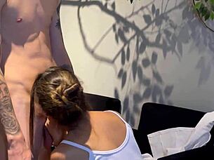 skinny tattooed babe licks then rides huge cock pov