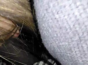 white blonde girlfriend gags on big black cock swallows nut