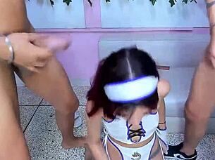 adorable jasmine's sloppy deepthroat blowjobs for college friends