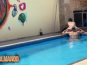 brazilian insta babe skinny tits pool fuck tattooed stud