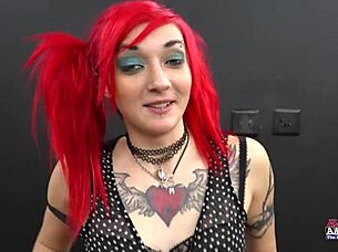 Skinny redhead Jackie rims and swallows warm cum load