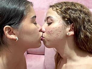 petite latin babe kisses passionately while getting public anal stretch