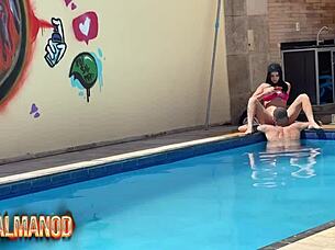 brazilian insta babe skinny tits pool fuck tattooed stud