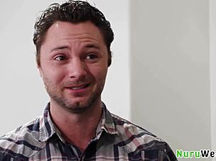 Sexy Brunette Masseuse Delivers Naked Nuru Massage