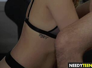 A petite teen 18+ meets old blindfolded guy for close-up fun. Masked encounter builds tension in the room.