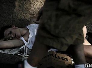 Homeless 18+ Babe Cleaned Up for Rough Stranger Fuck