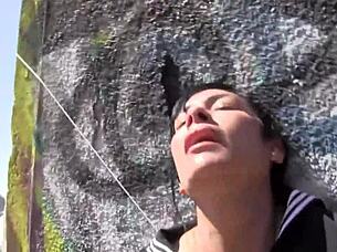 Mermaid cosplay blonde kisses brunette by sea fingering outdoors