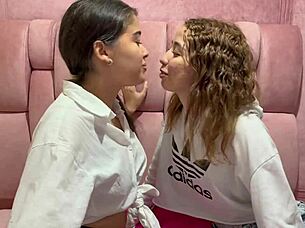 petite latin babe kisses passionately while getting public anal stretch