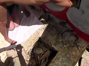 Mermaid cosplay blonde kisses brunette by sea fingering outdoors