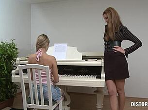 Pornstar Teacher Licks Femdom Student Shaved Pussy In Socks Piano