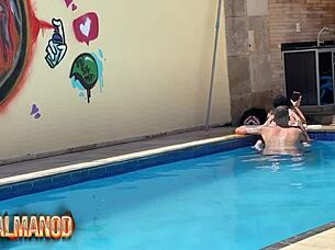 brazilian insta babe skinny tits pool fuck tattooed stud