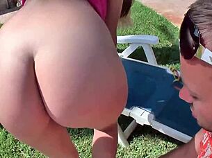 blonde teen casting rides cock cowgirl outdoors raw