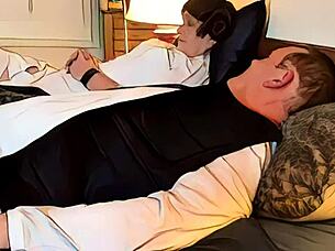 Granny Princess Leia gives deepthroat blowjob to Han Solo in AI animation.