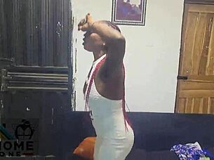 African Mom and Ebony Babe Ride Massive White Cock Cowgirl