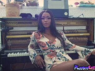 harley dean strips naked showing pierced ebony pussy passionately