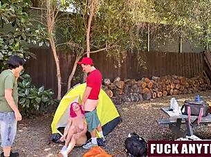 three dudes freeuse pounding that hot camping chick anytime they want 😈🏕️🔥